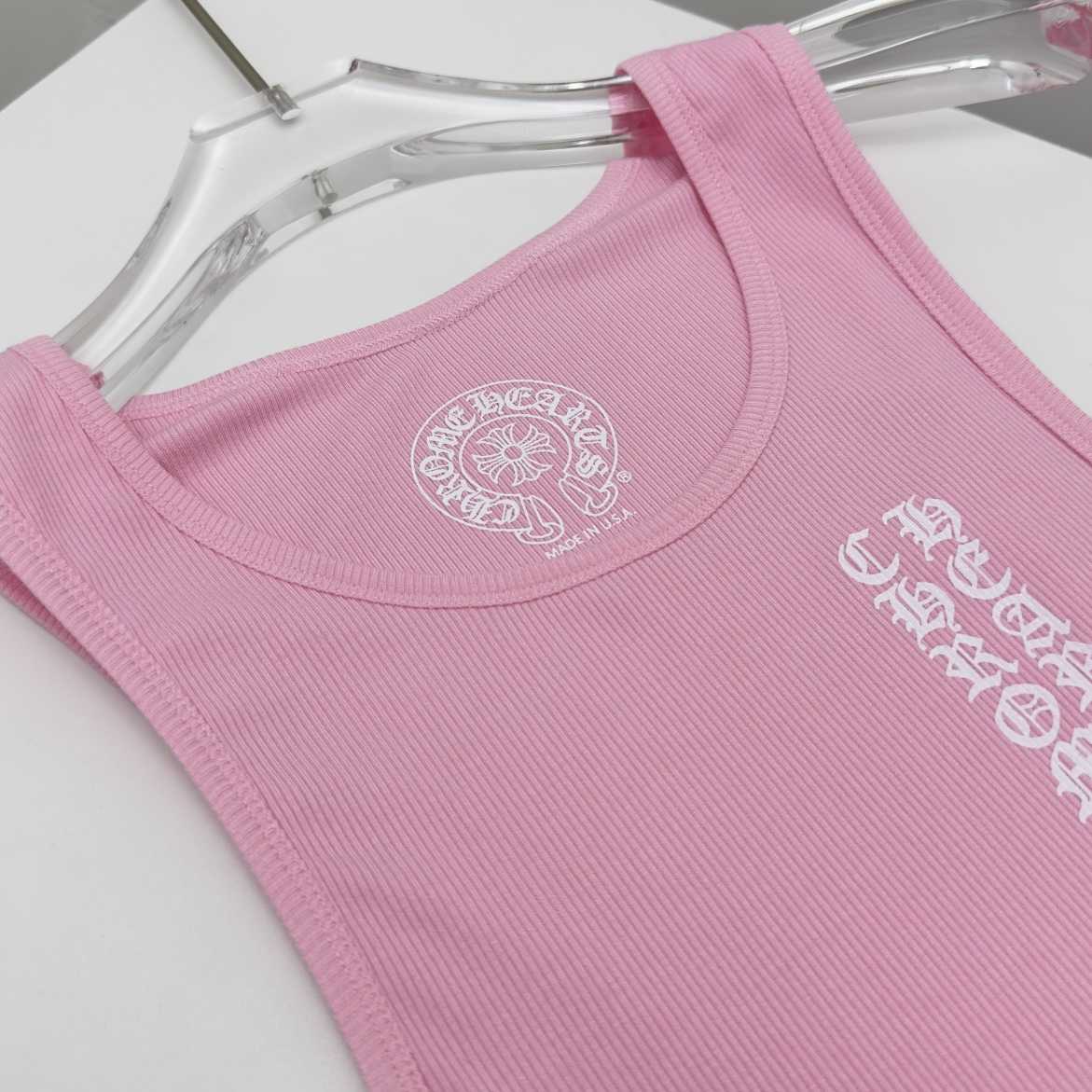 Chrome Hearts Pink Vertical Logo Tank Top - EUR FASHION