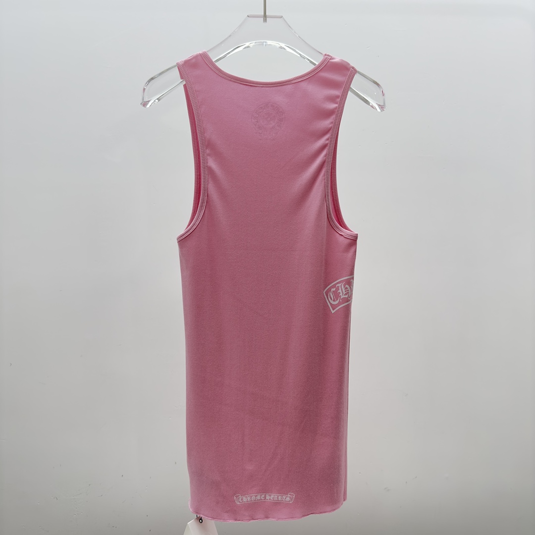 Chrome Hearts Pink Vertical Logo Tank Top - EUR FASHION