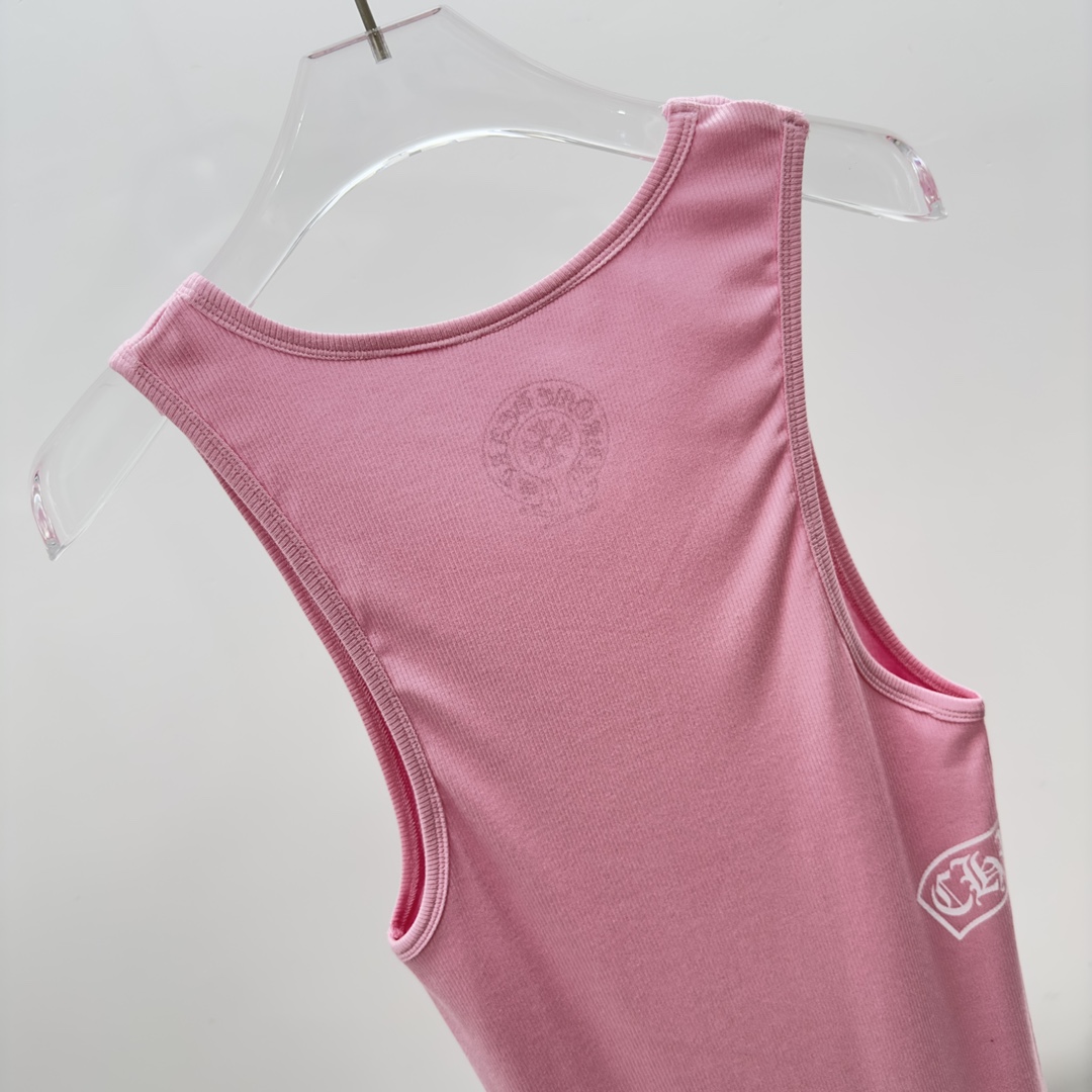 Chrome Hearts Pink Vertical Logo Tank Top - EUR FASHION