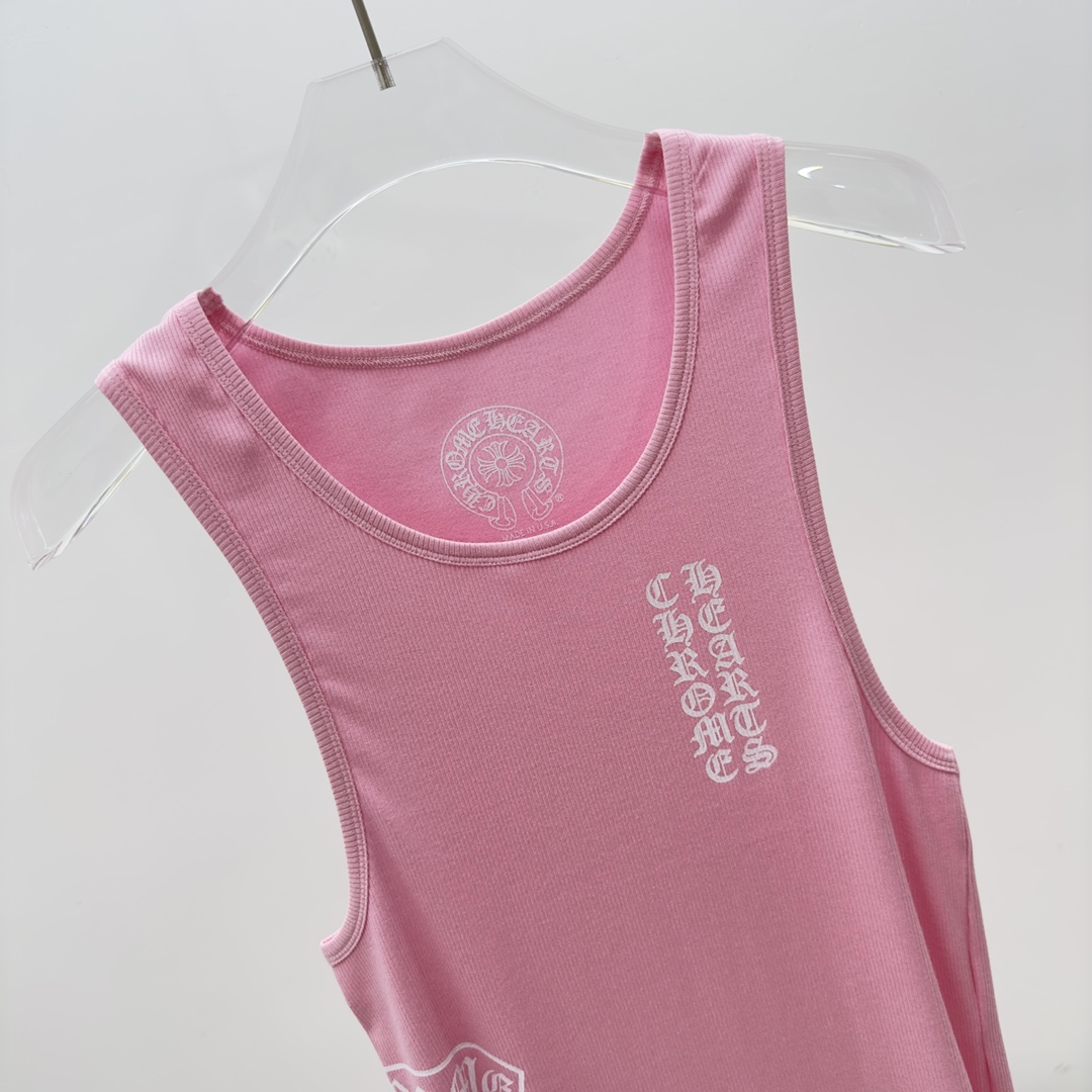 Chrome Hearts Pink Vertical Logo Tank Top - EUR FASHION