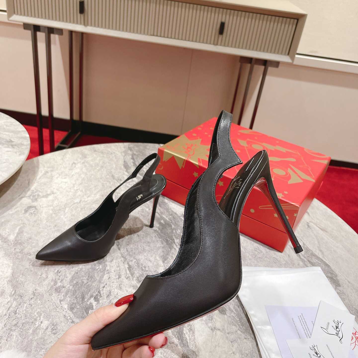 Christian Louboutin Hot Chick 100MM Leather Slingback Pumps - EUR FASHION