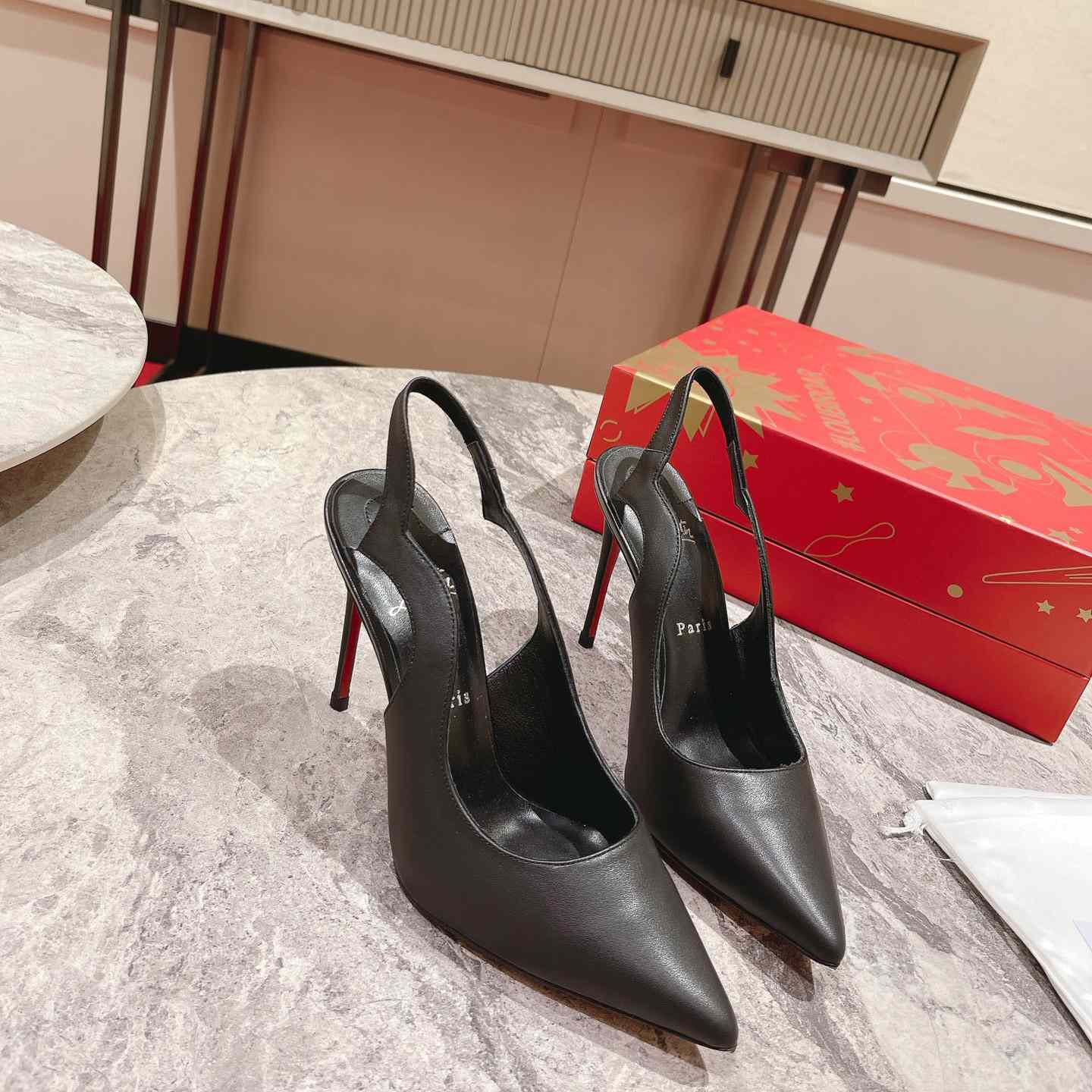 Christian Louboutin Hot Chick 100MM Leather Slingback Pumps - EUR FASHION