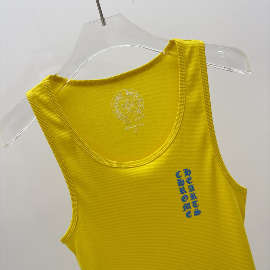 Chrome Hearts Yellow Vertical Logo Tank Top - EUR FASHION