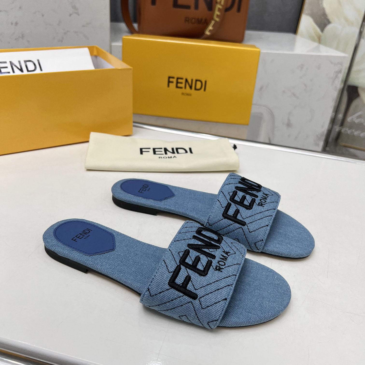 Fendi Signature Blue Denim Slides - EUR FASHION