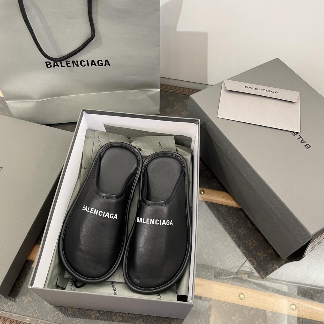 Balenciaga Logo-print Leather Slippers - EUR FASHION