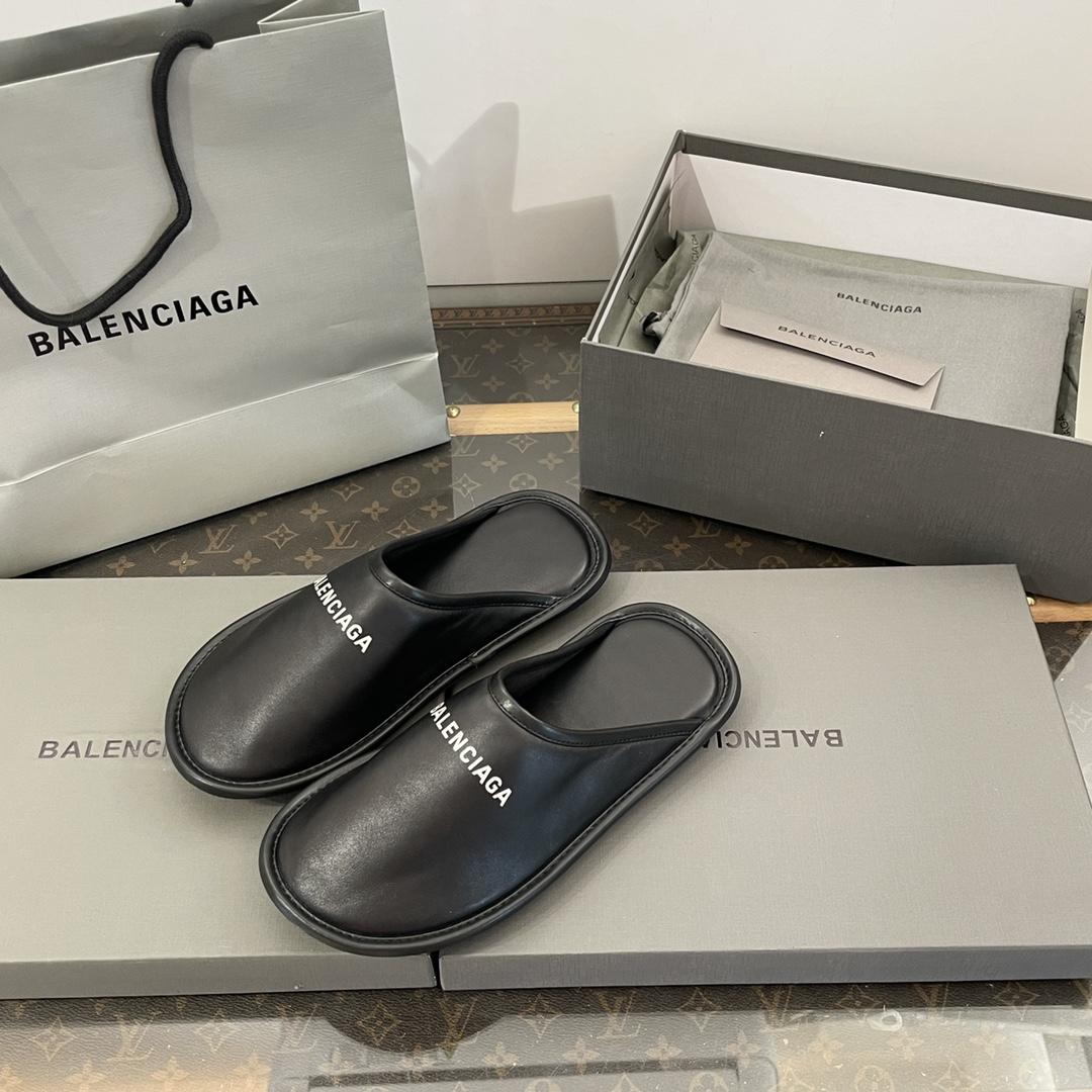 Balenciaga Logo-print Leather Slippers - EUR FASHION