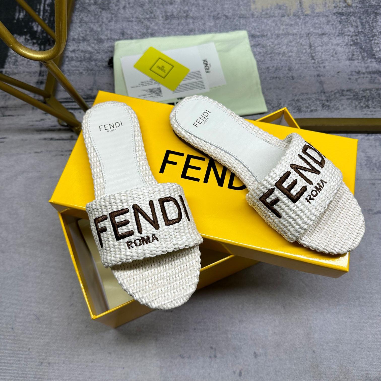 Fendi Signature Natural Raffia Slides - EUR FASHION