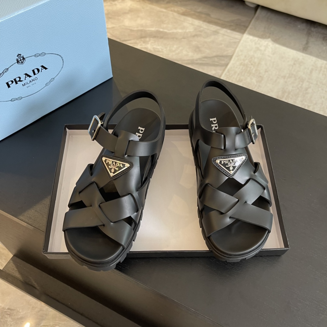 Prada Crisscross Rubber Sandals - EUR FASHION