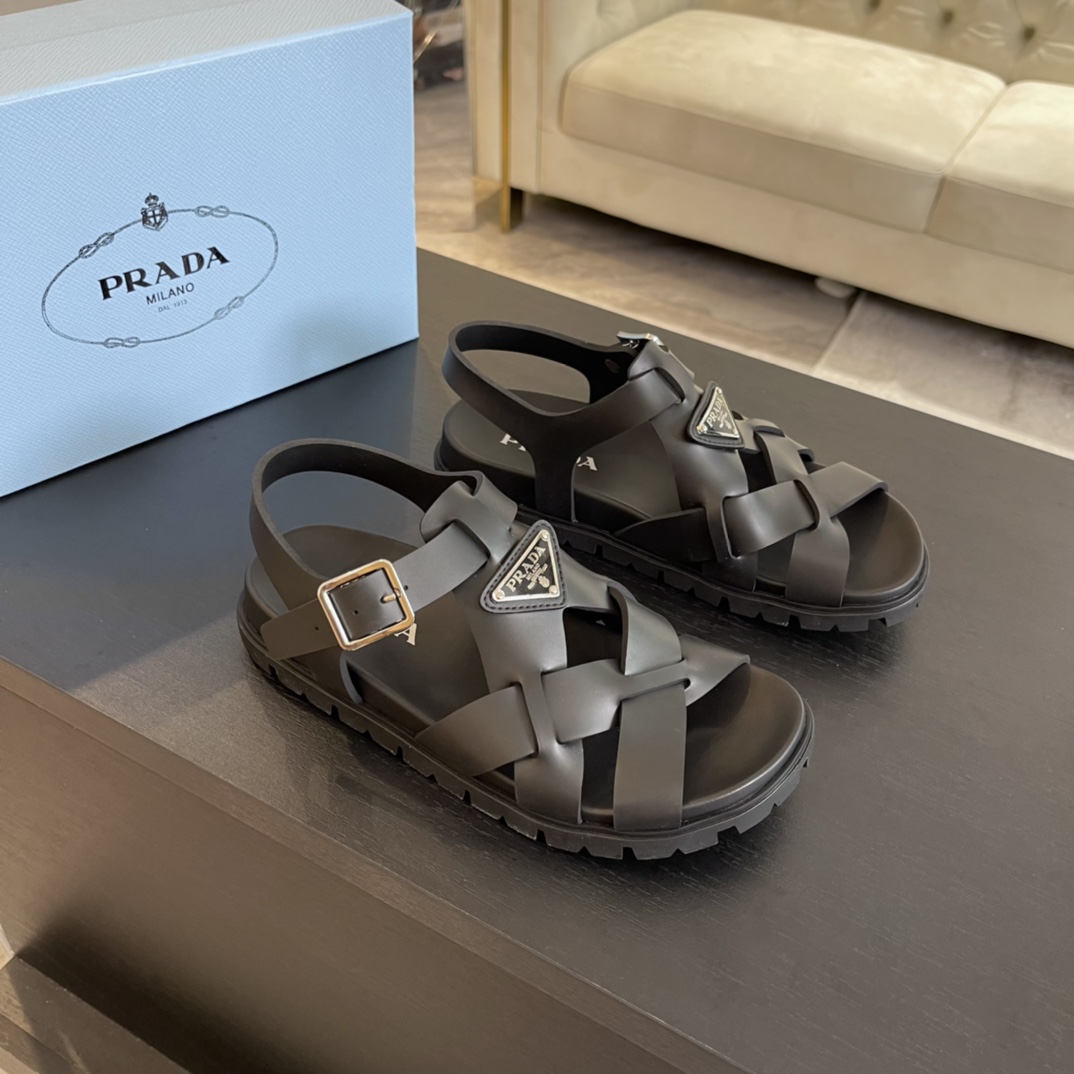 Prada Crisscross Rubber Sandals - EUR FASHION