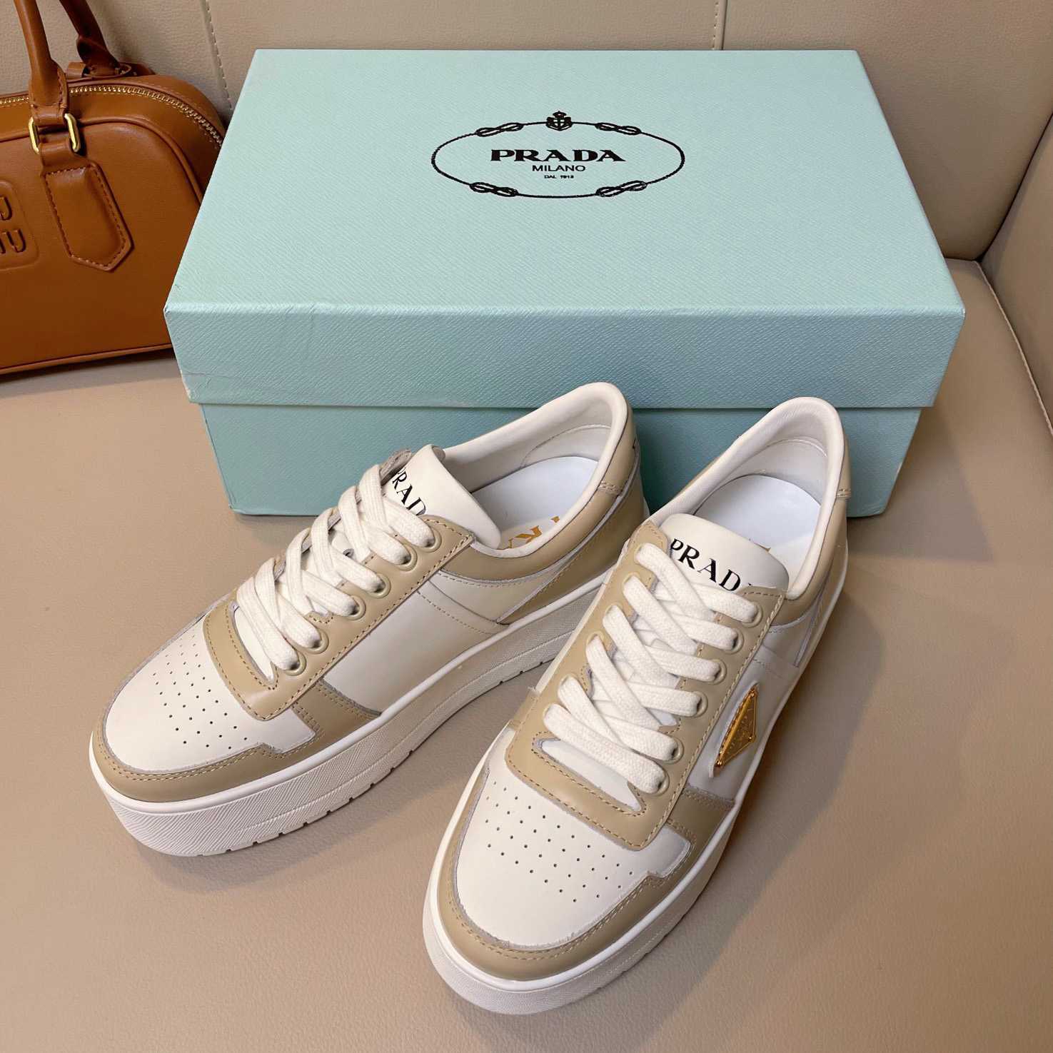 Prada Downtown Bold Leather Sneakers - EUR FASHION