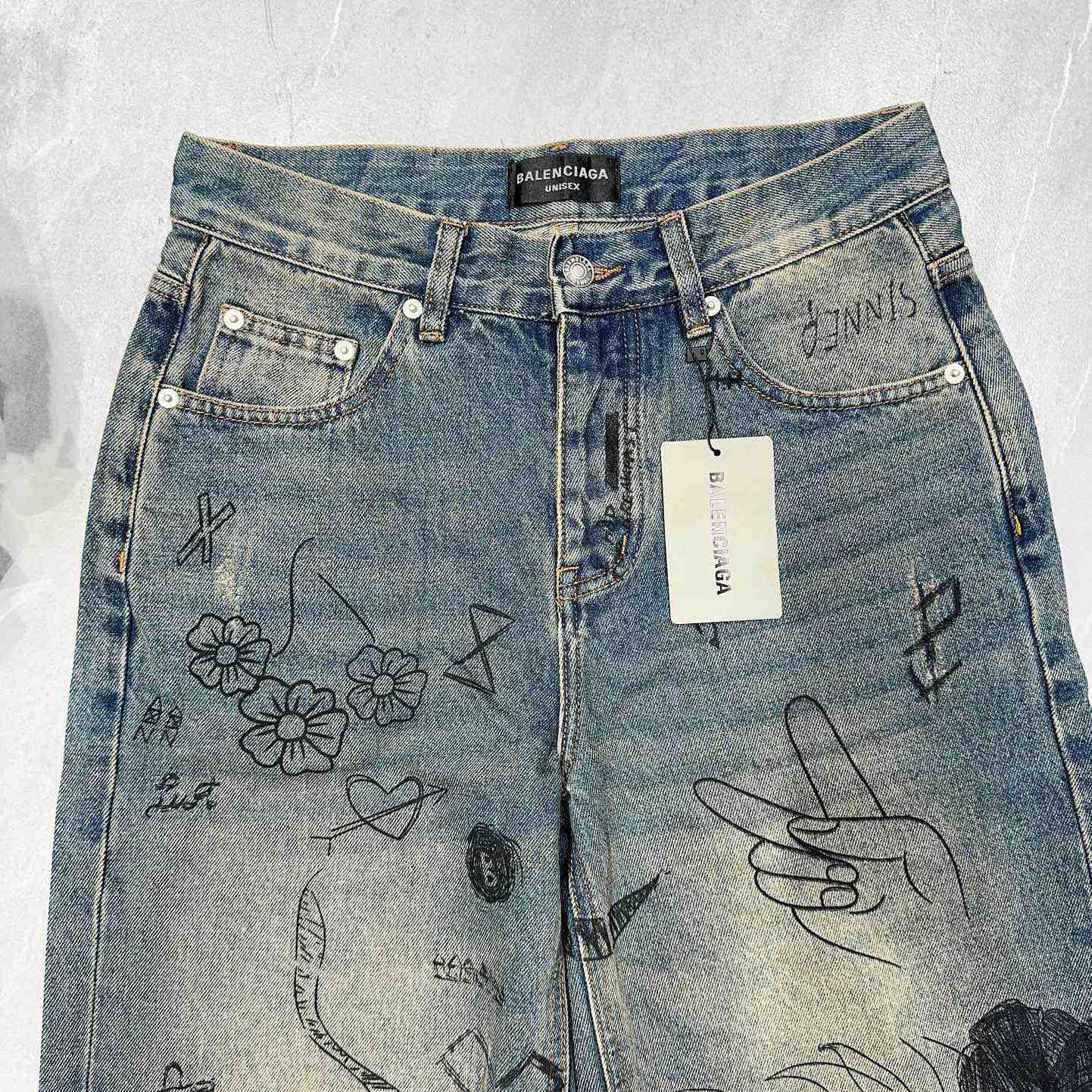 Balenciaga Rhinestone Baggy Distressed Jean   BG1003 - EUR FASHION