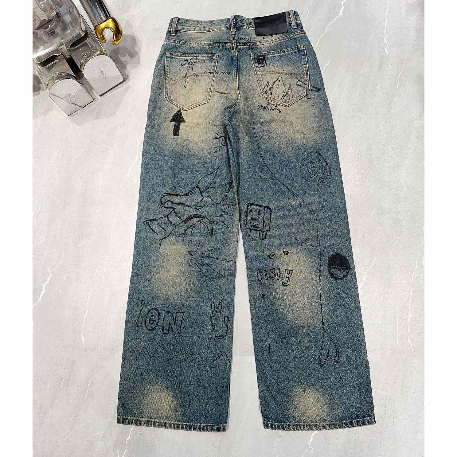 Balenciaga Rhinestone Baggy Distressed Jean   BG1003 - EUR FASHION