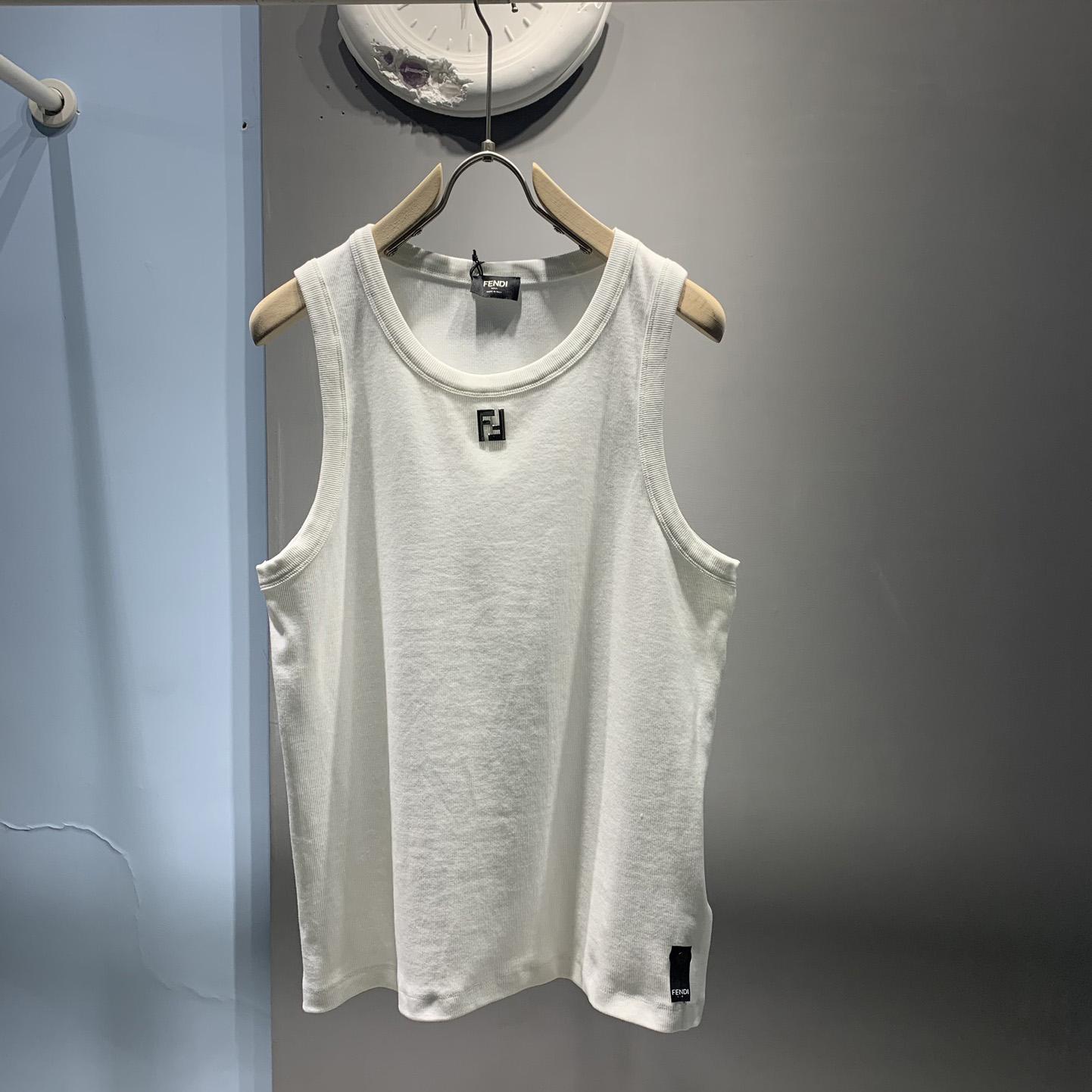 Fendi White Ff Logo Plaque Tank Top - EUR FASHION