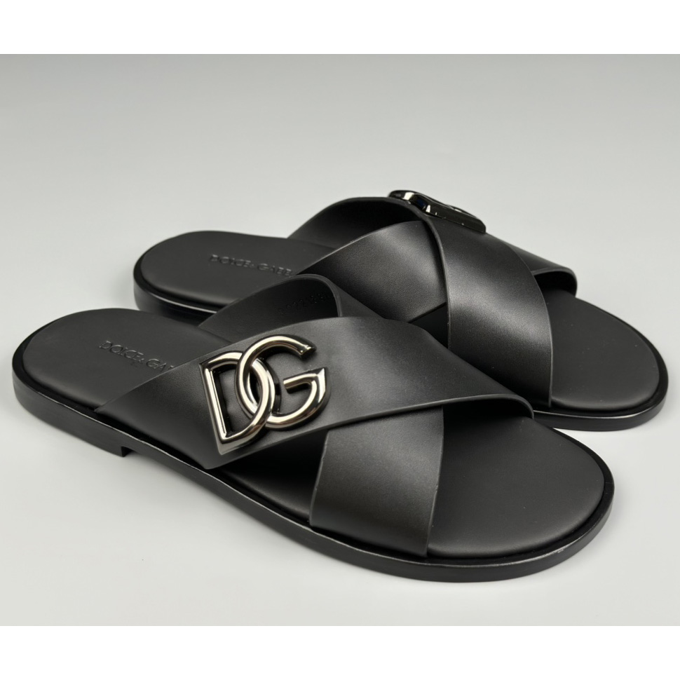 Dolce & Gabbana Logo-plaque Cross-over Leather Sandals - EUR FASHION