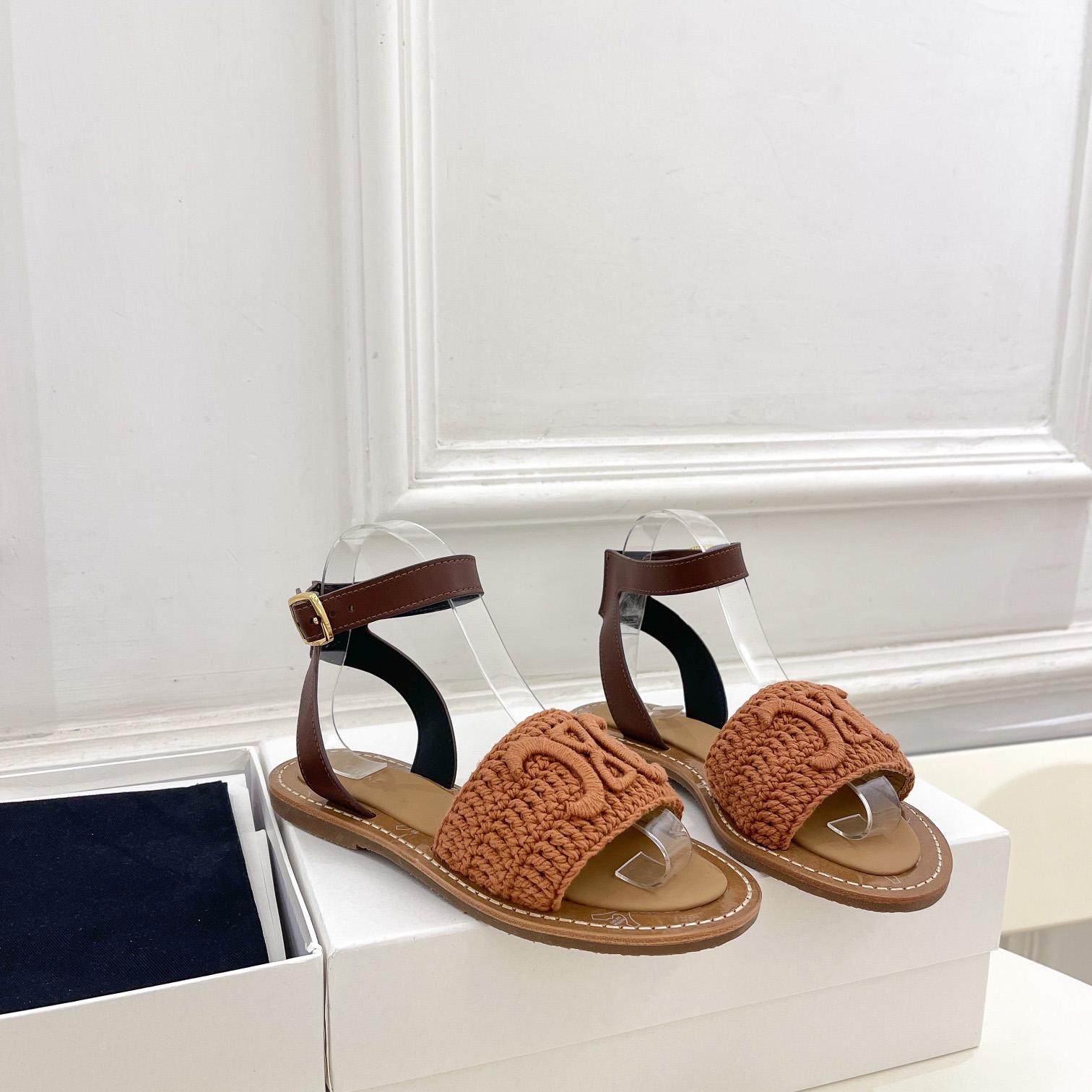 Celine Lympia Sandal In Triomphe Maccrame Cotton & Calfskin - EUR FASHION