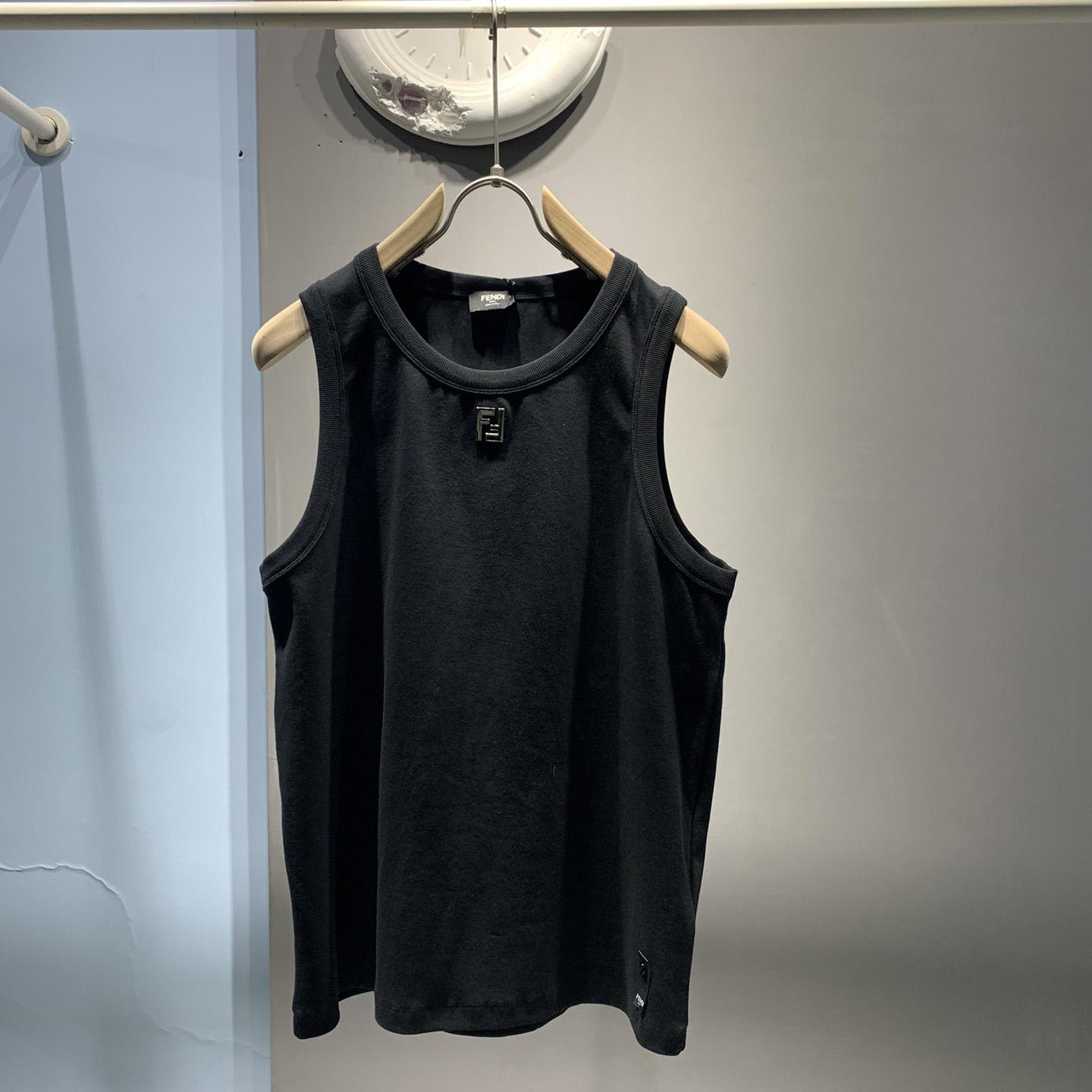 Fendi Black FF Logo Plaque Tank Top - EUR FASHION