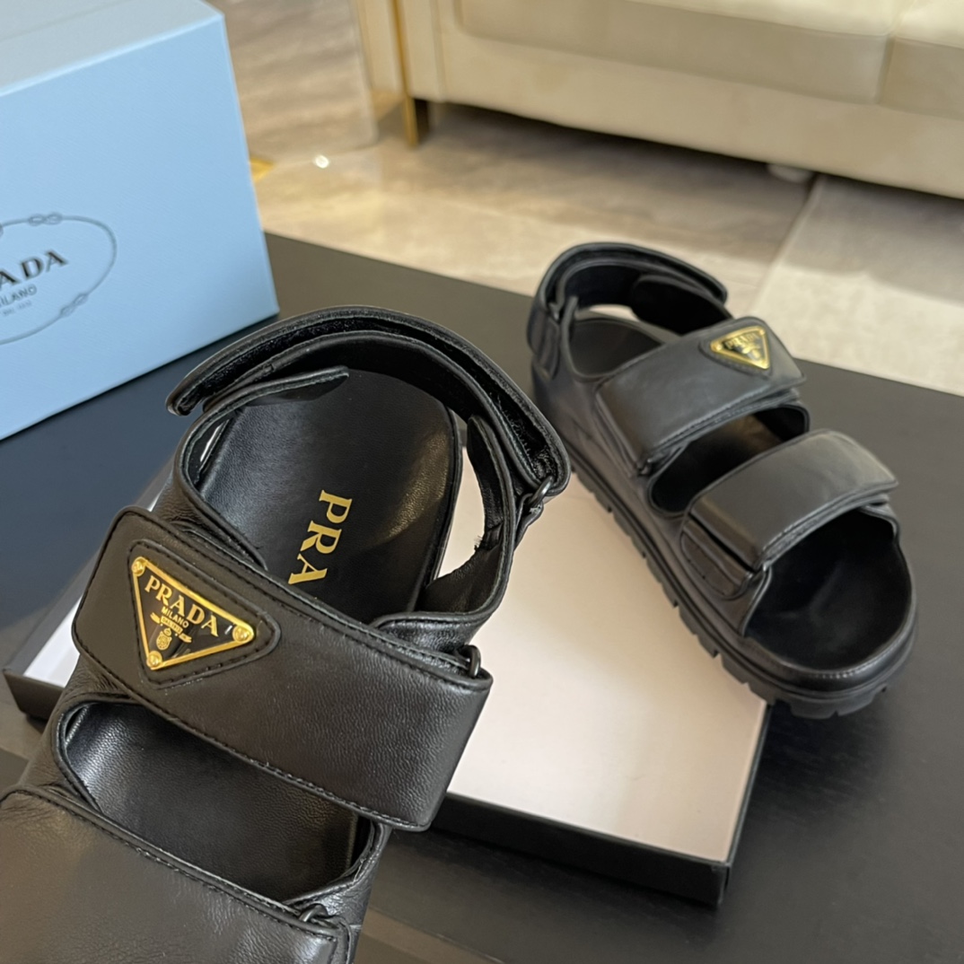 Prada Flat Nappa Leather Sandals - EUR FASHION