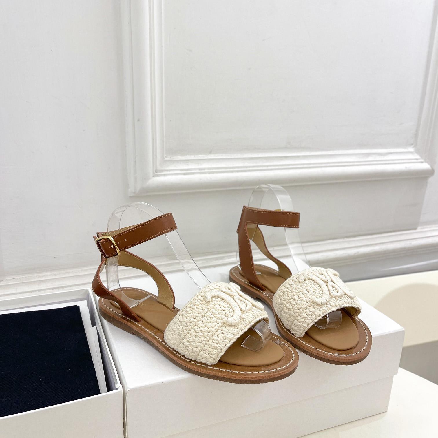 Celine Lympia Sandal In Triomphe Maccrame Cotton & Calfskin - EUR FASHION