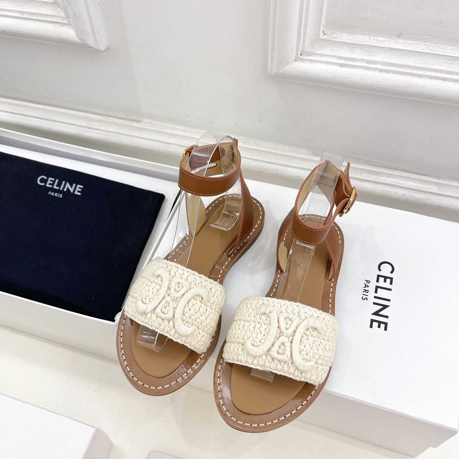 Celine Lympia Sandal In Triomphe Maccrame Cotton & Calfskin - EUR FASHION