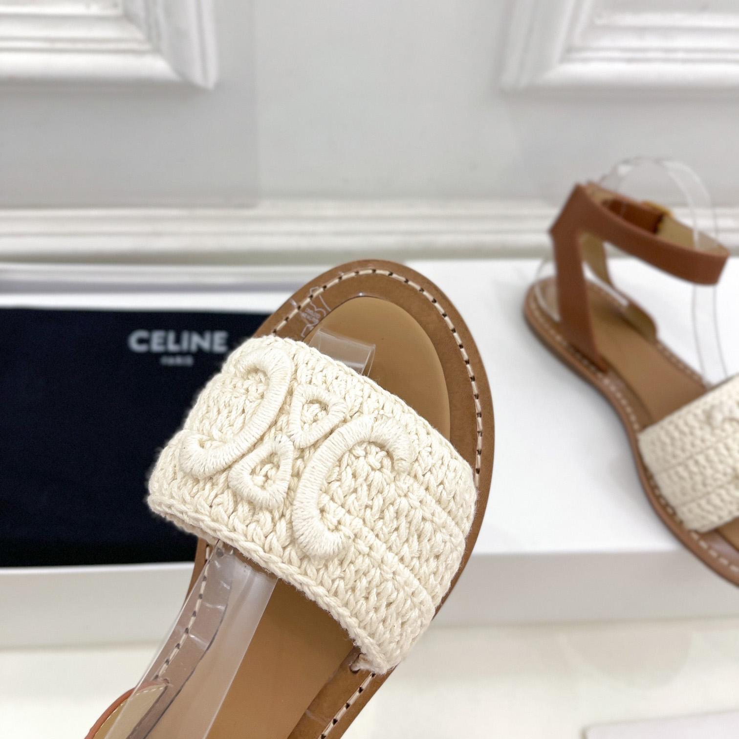 Celine Lympia Sandal In Triomphe Maccrame Cotton & Calfskin - EUR FASHION