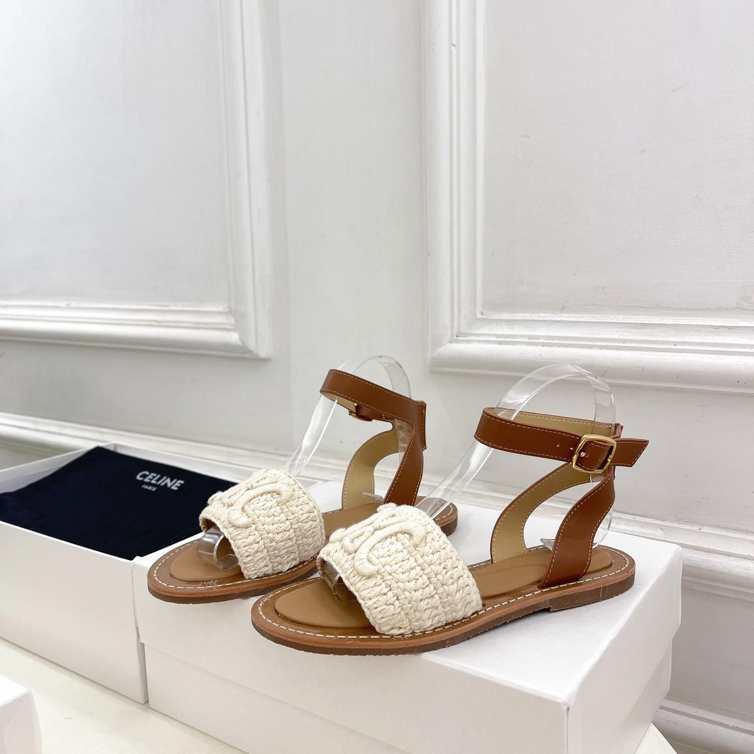 Celine Lympia Sandal In Triomphe Maccrame Cotton & Calfskin - EUR FASHION