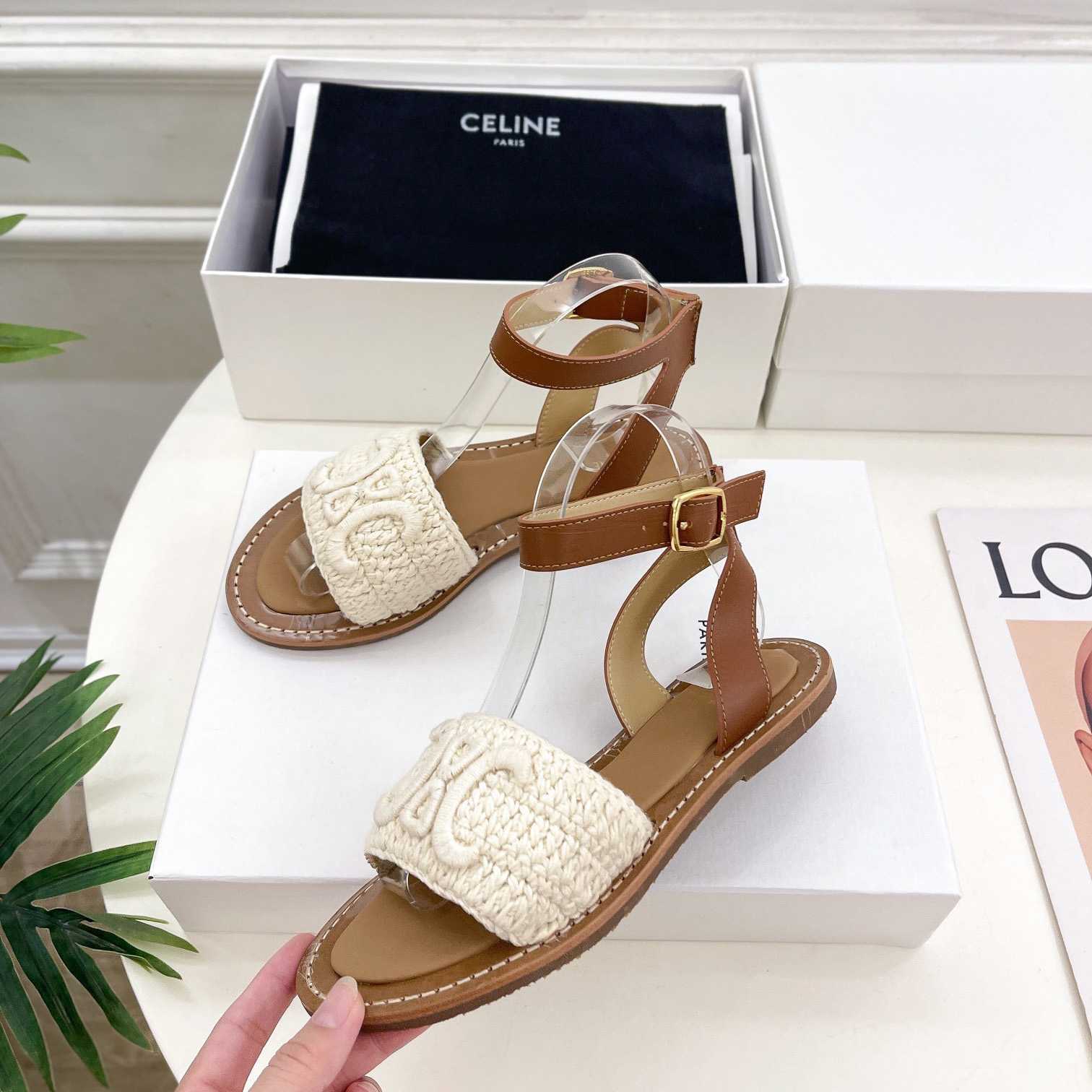 Celine Lympia Sandal In Triomphe Maccrame Cotton & Calfskin - EUR FASHION