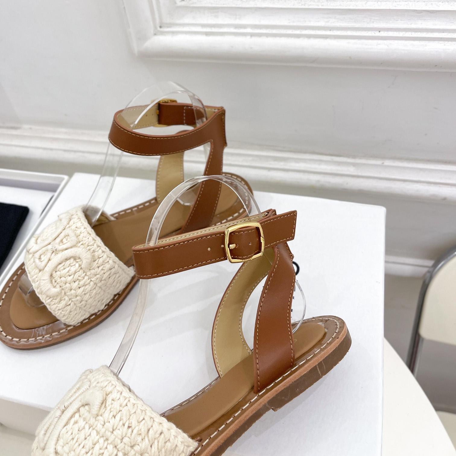 Celine Lympia Sandal In Triomphe Maccrame Cotton & Calfskin - EUR FASHION