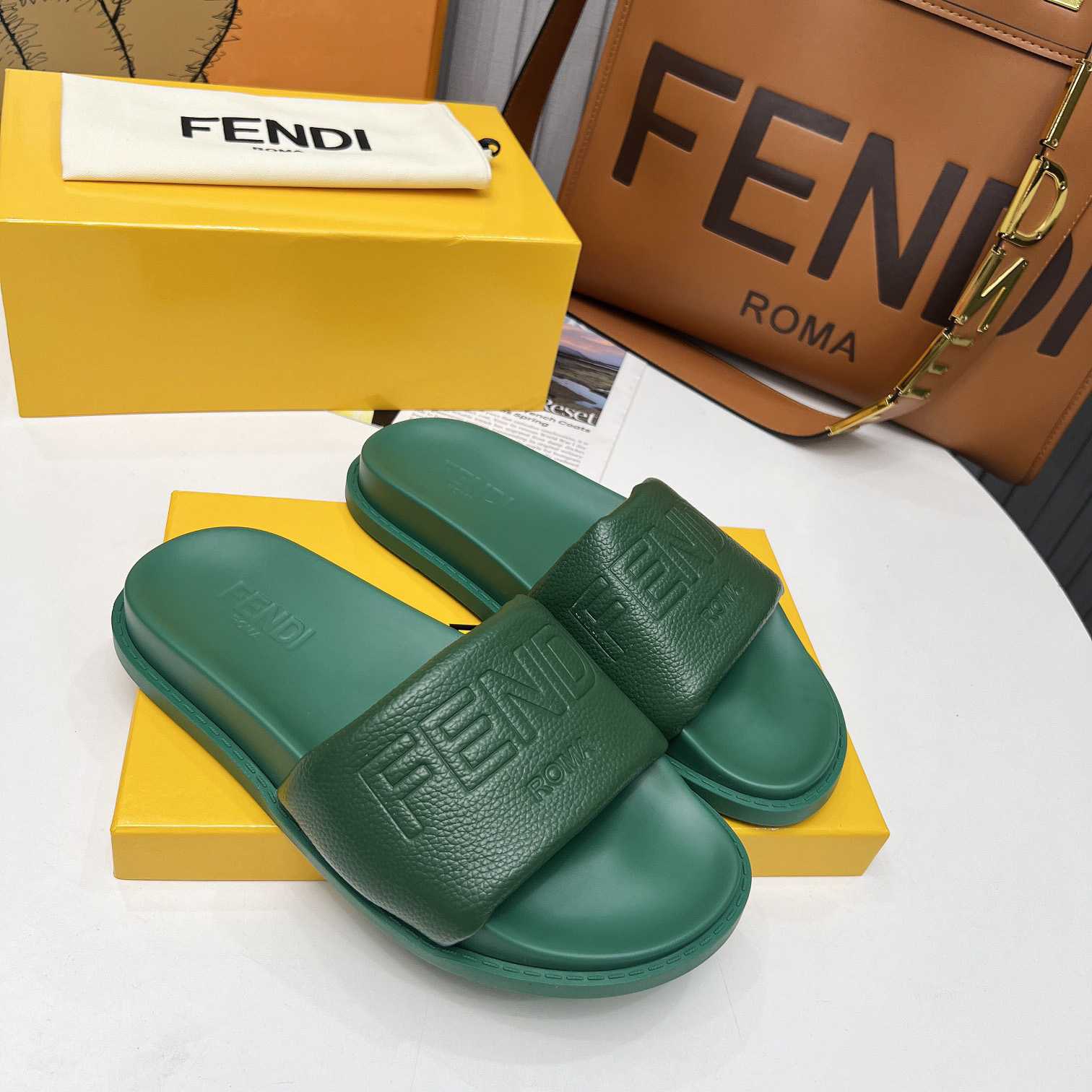 Fendi Roma Slides Green Leather Fussbett - EUR FASHION