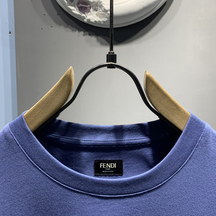 Fendi Blue Cotton T-shirt - EUR FASHION