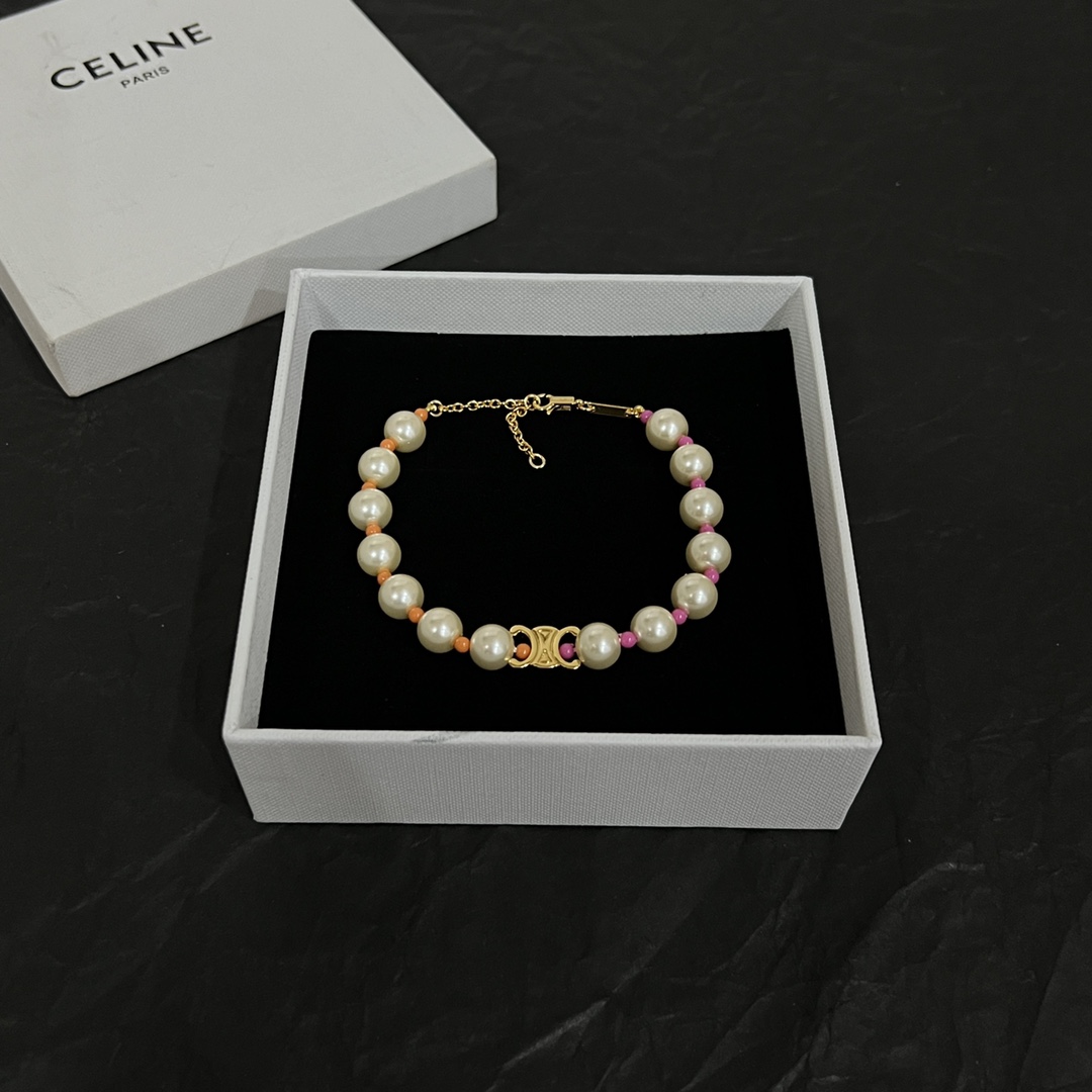 Celine Plage Pearl Bracelet In Brass With Gold Finish And Resin - EUR FASHION