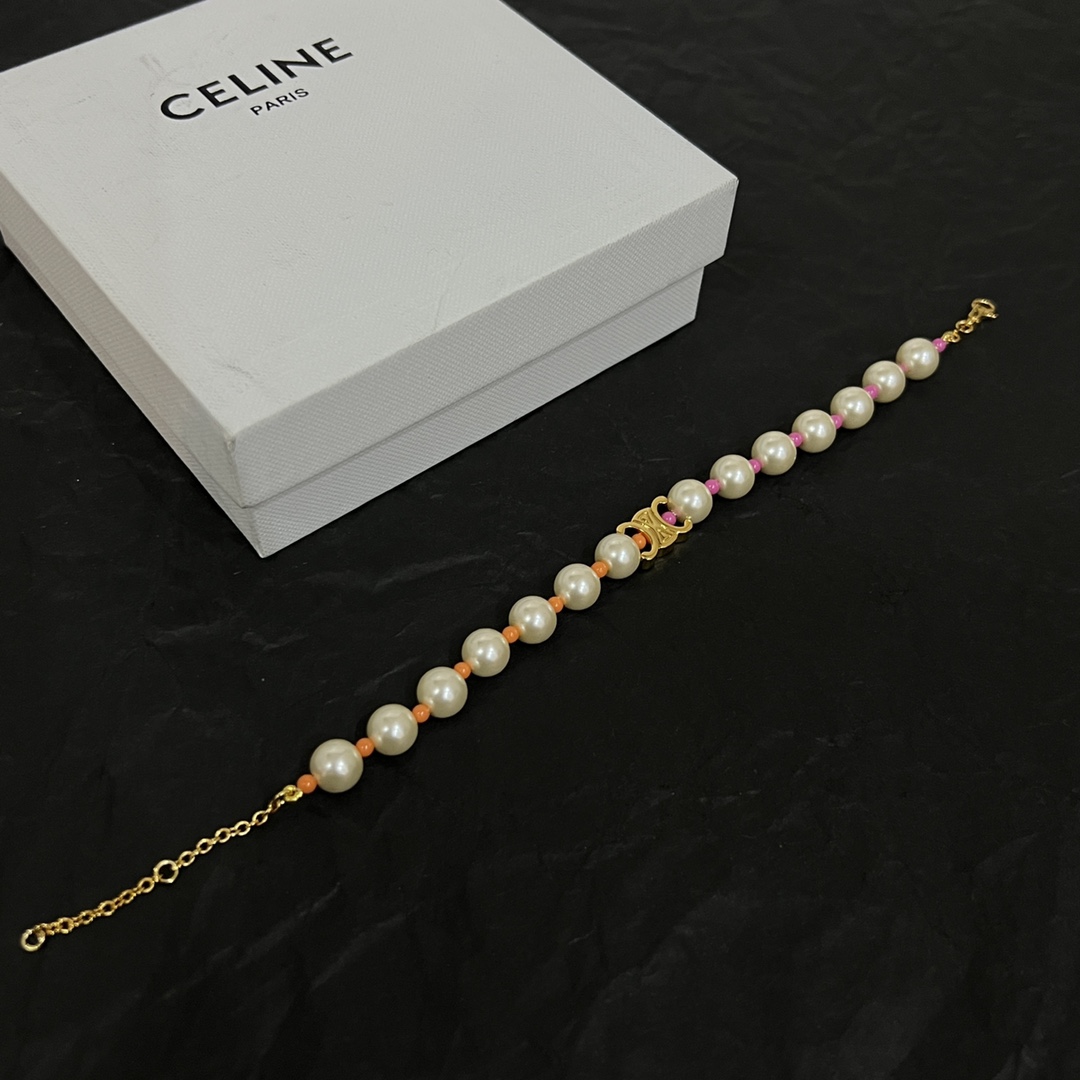 Celine Plage Pearl Bracelet In Brass With Gold Finish And Resin - EUR FASHION