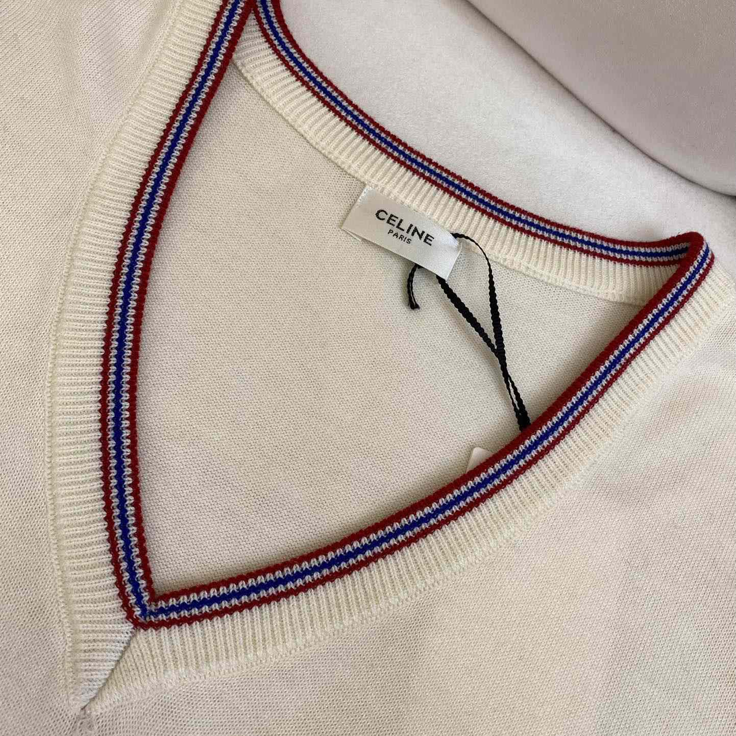 Celine Pull Sans Manches Triomphe 'Ecru/Blue/Red' - EUR FASHION