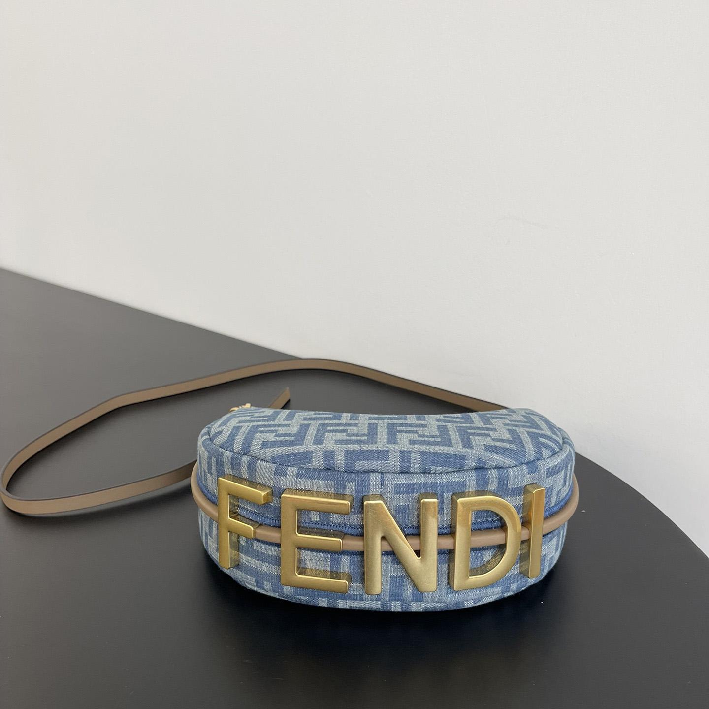 Fendi Women's Blue Graphy Mini Ff Denim & Leather Hobo Bag  - EUR FASHION