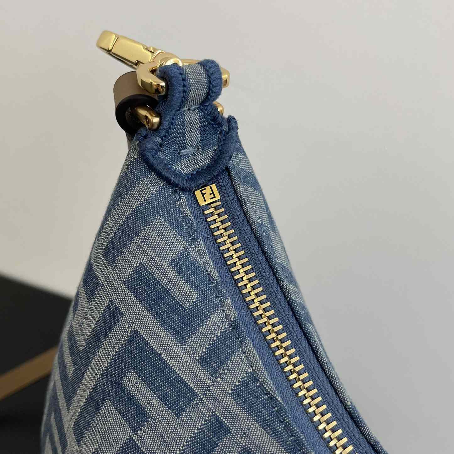 Fendi Women's Blue Graphy Mini Ff Denim & Leather Hobo Bag  - EUR FASHION