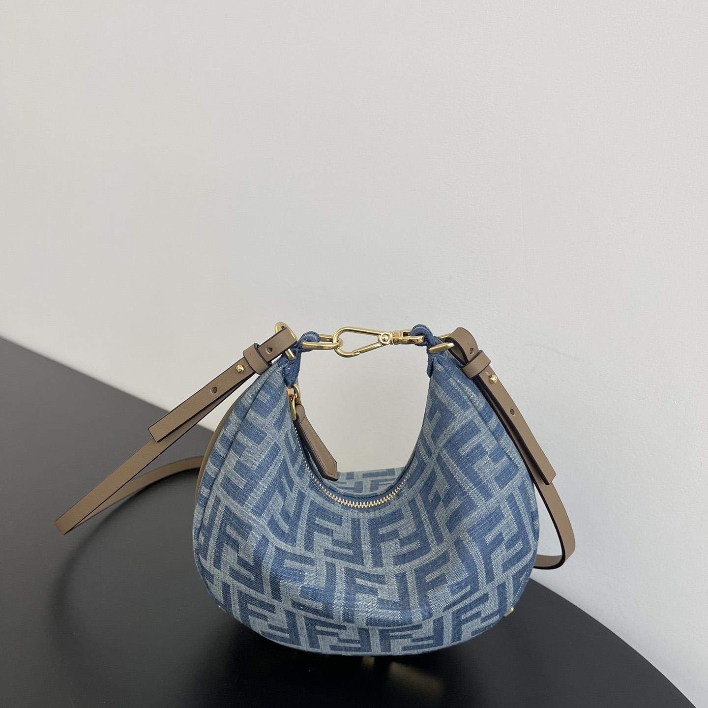 Fendi Women's Blue Graphy Mini Ff Denim & Leather Hobo Bag  - EUR FASHION