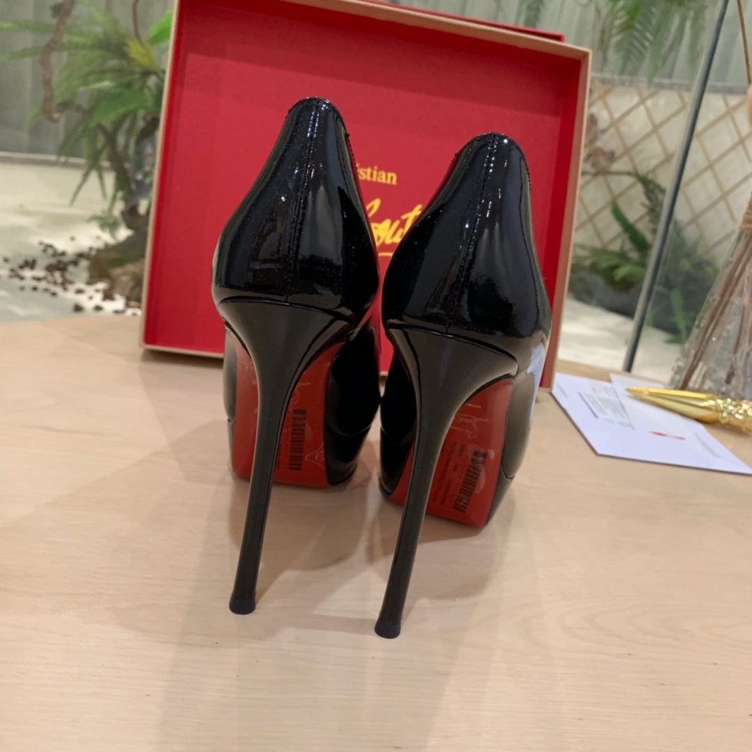 Christian Louboutin Black Patent Leather Peep Toe Stiletto Heels   8.5cm - EUR FASHION