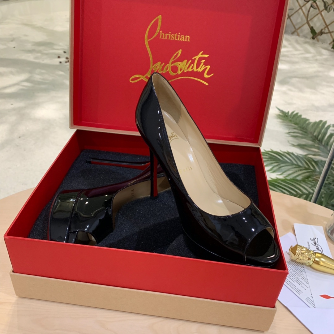 Christian Louboutin Black Patent Leather Peep Toe Stiletto Heels   8.5cm - EUR FASHION