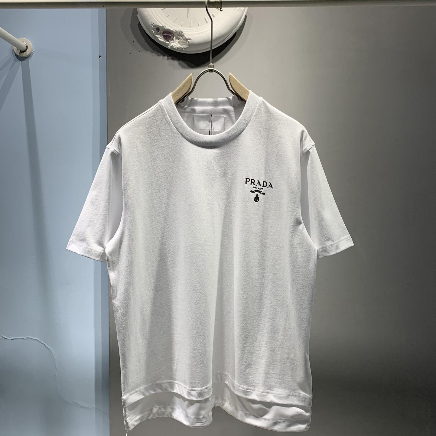 Prada Cotton T-Shirt With Re-Nylon Details - EUR FASHION