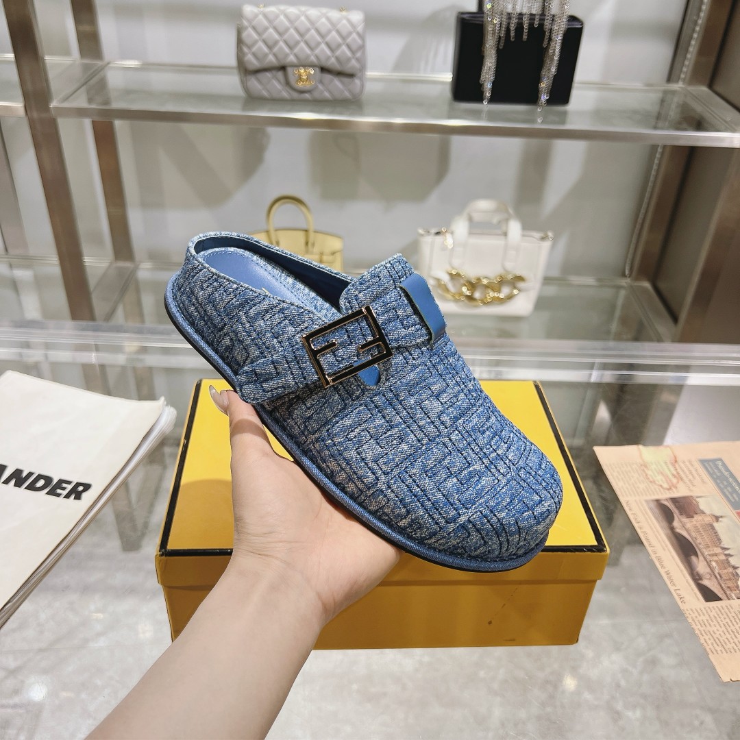 Fendi Feel Blue Denim Mules - EUR FASHION