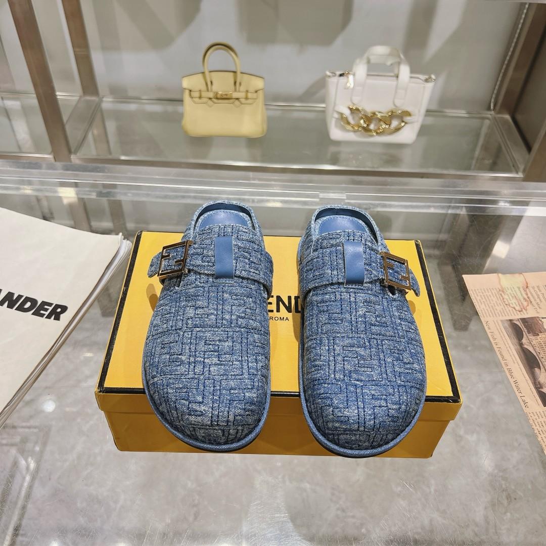 Fendi Feel Blue Denim Mules - EUR FASHION