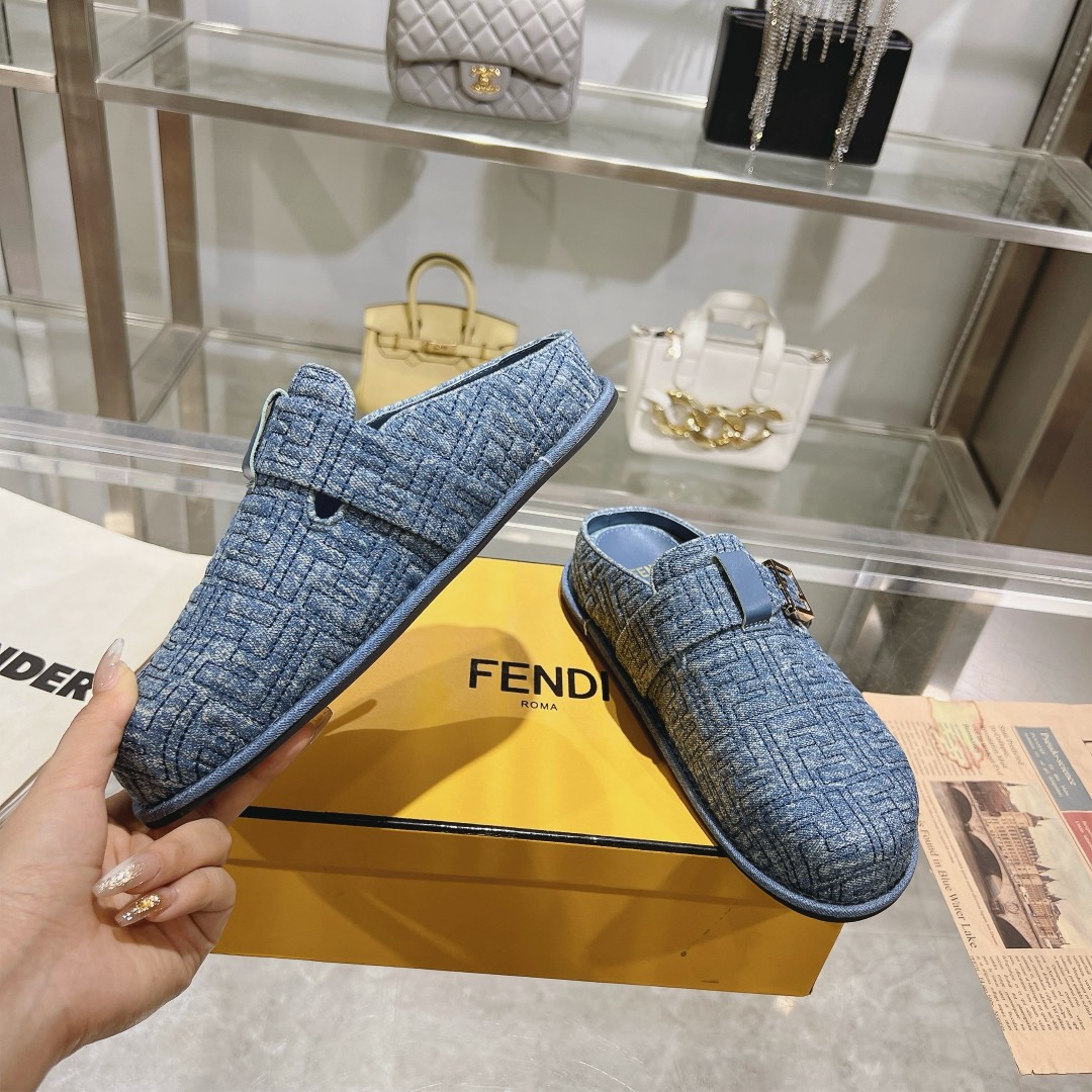 Fendi Feel Blue Denim Mules - EUR FASHION