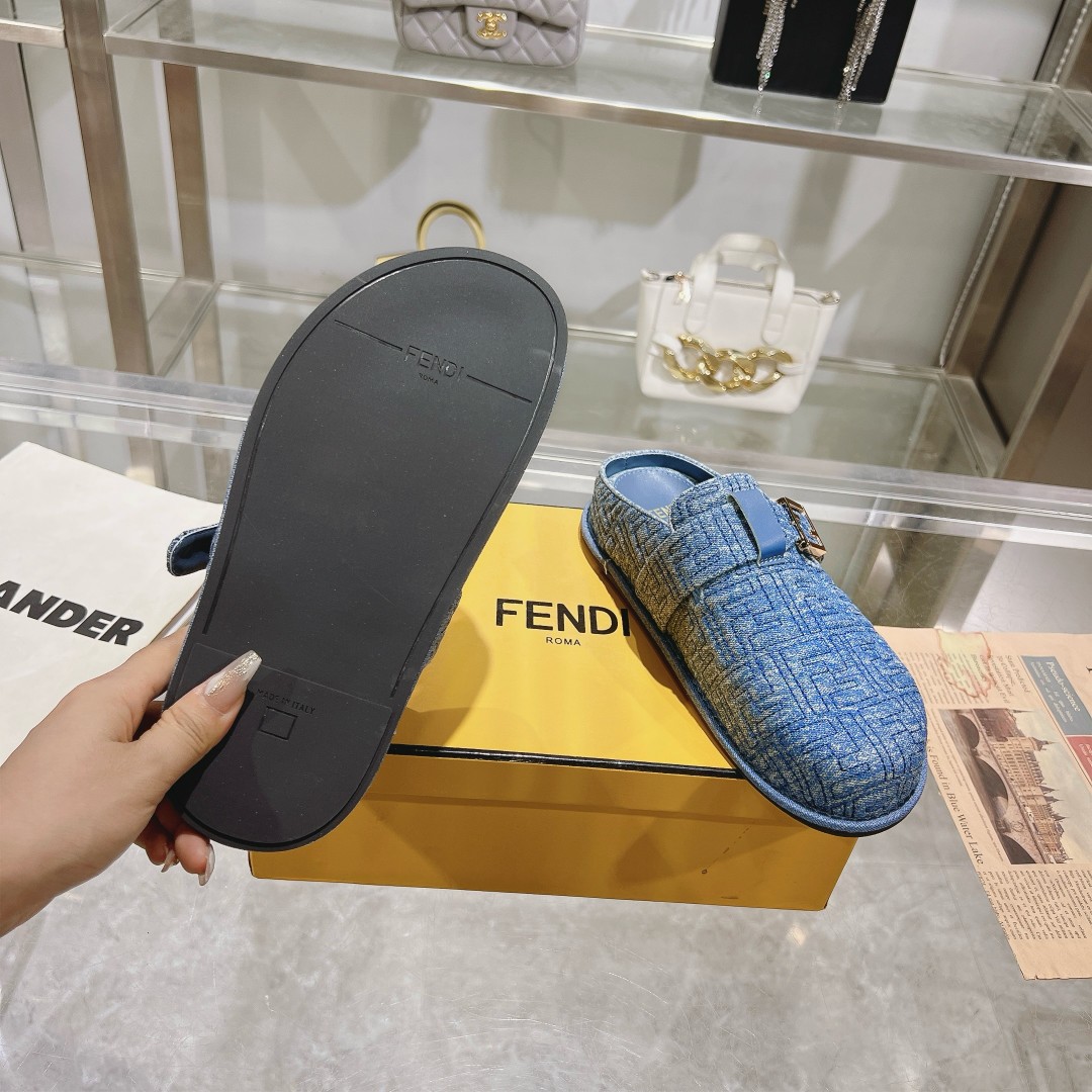 Fendi Feel Blue Denim Mules - EUR FASHION