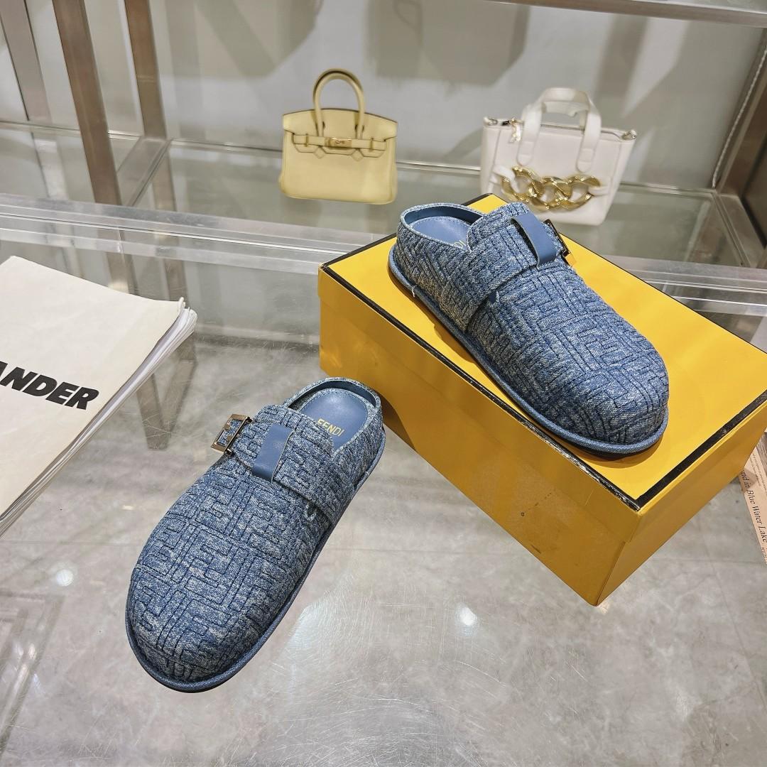 Fendi Feel Blue Denim Mules - EUR FASHION