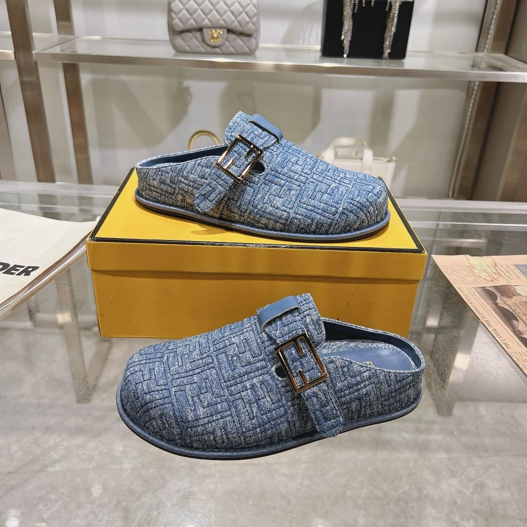 Fendi Feel Blue Denim Mules - EUR FASHION