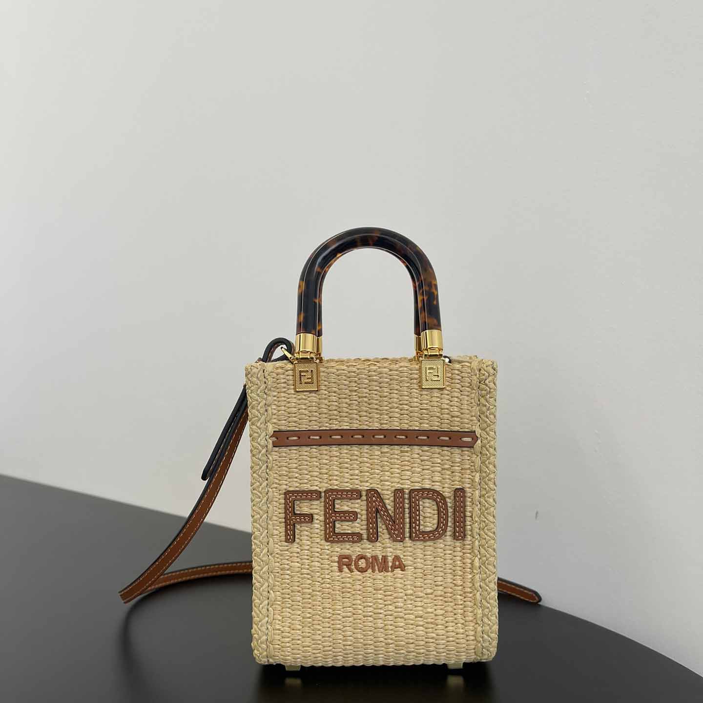 Fendi Mini Sunshine Shopper Beige Cotton Fiber Mini-bag - EUR FASHION