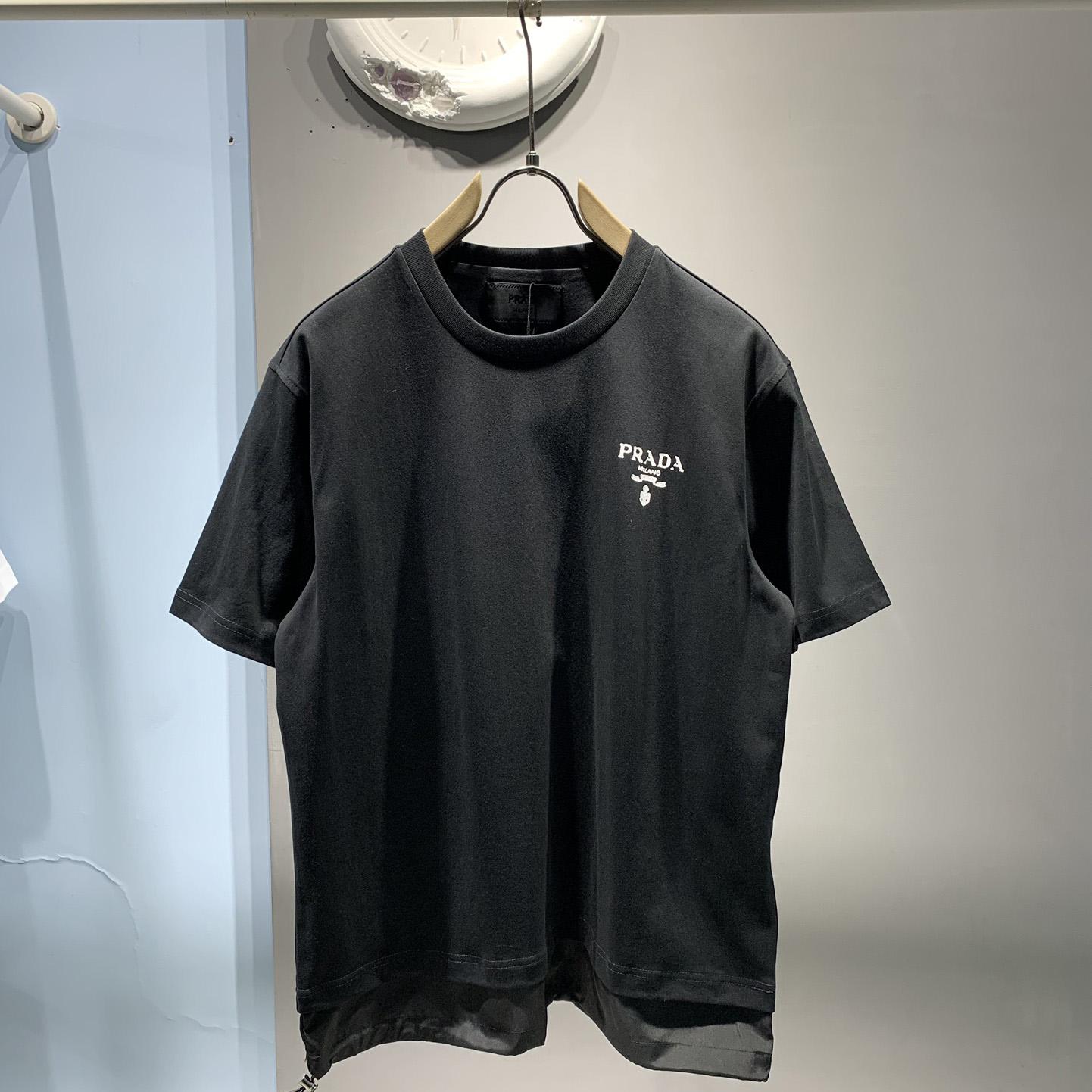 Prada Cotton T-Shirt With Re-Nylon Details - EUR FASHION