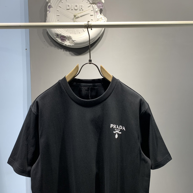 Prada Cotton T-Shirt With Re-Nylon Details - EUR FASHION