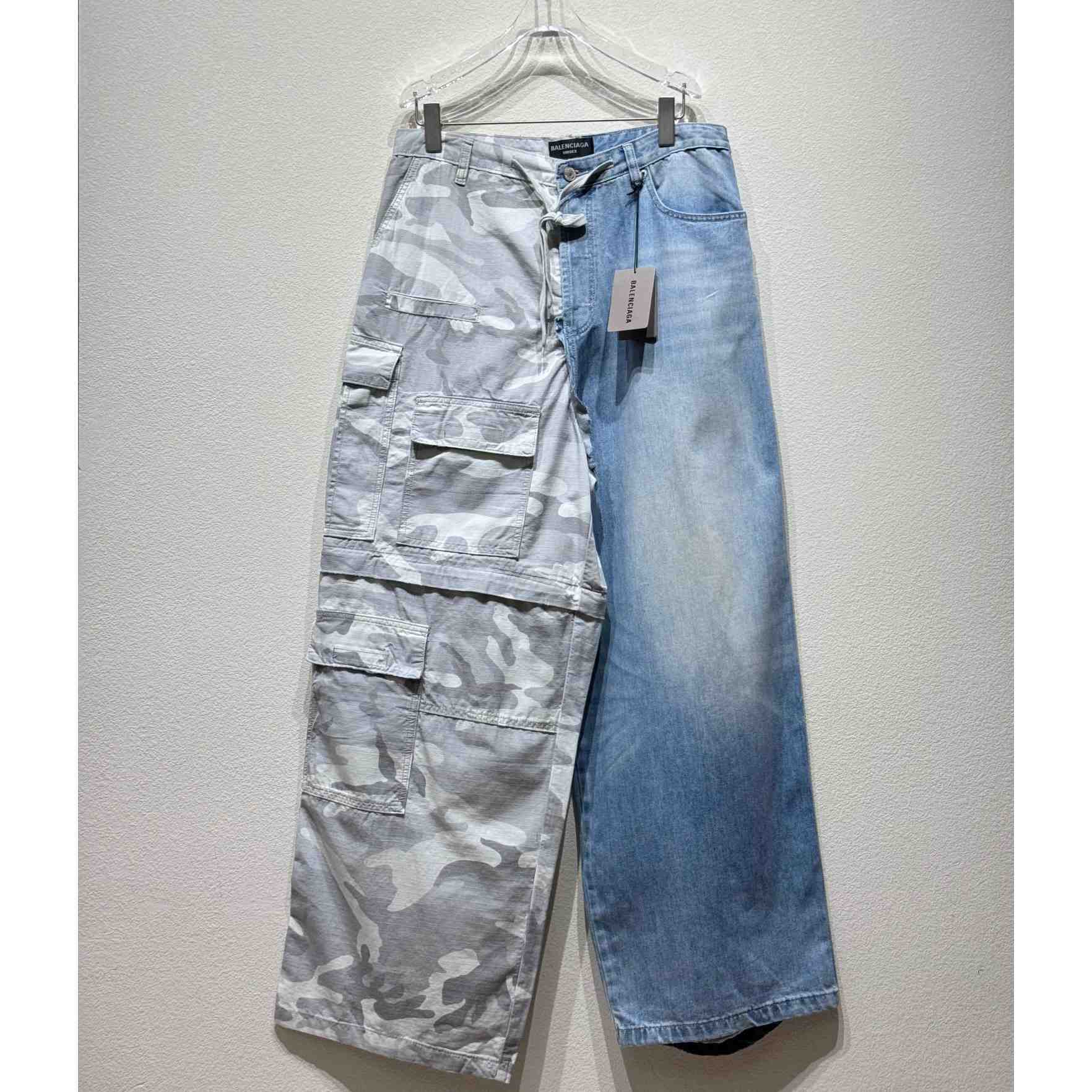 Balenciaga Grayscale Camo Hybrid Baggy Pants In Light Blue - EUR FASHION