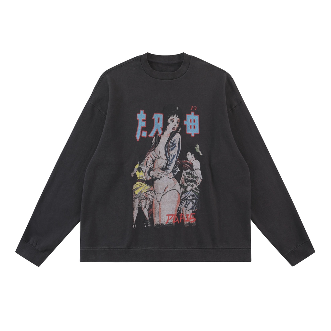 Enfants Riches Deprimes Dark Gray Bad School Girl Printed Crewneck Cotton Sweatshirt - EUR FASHION