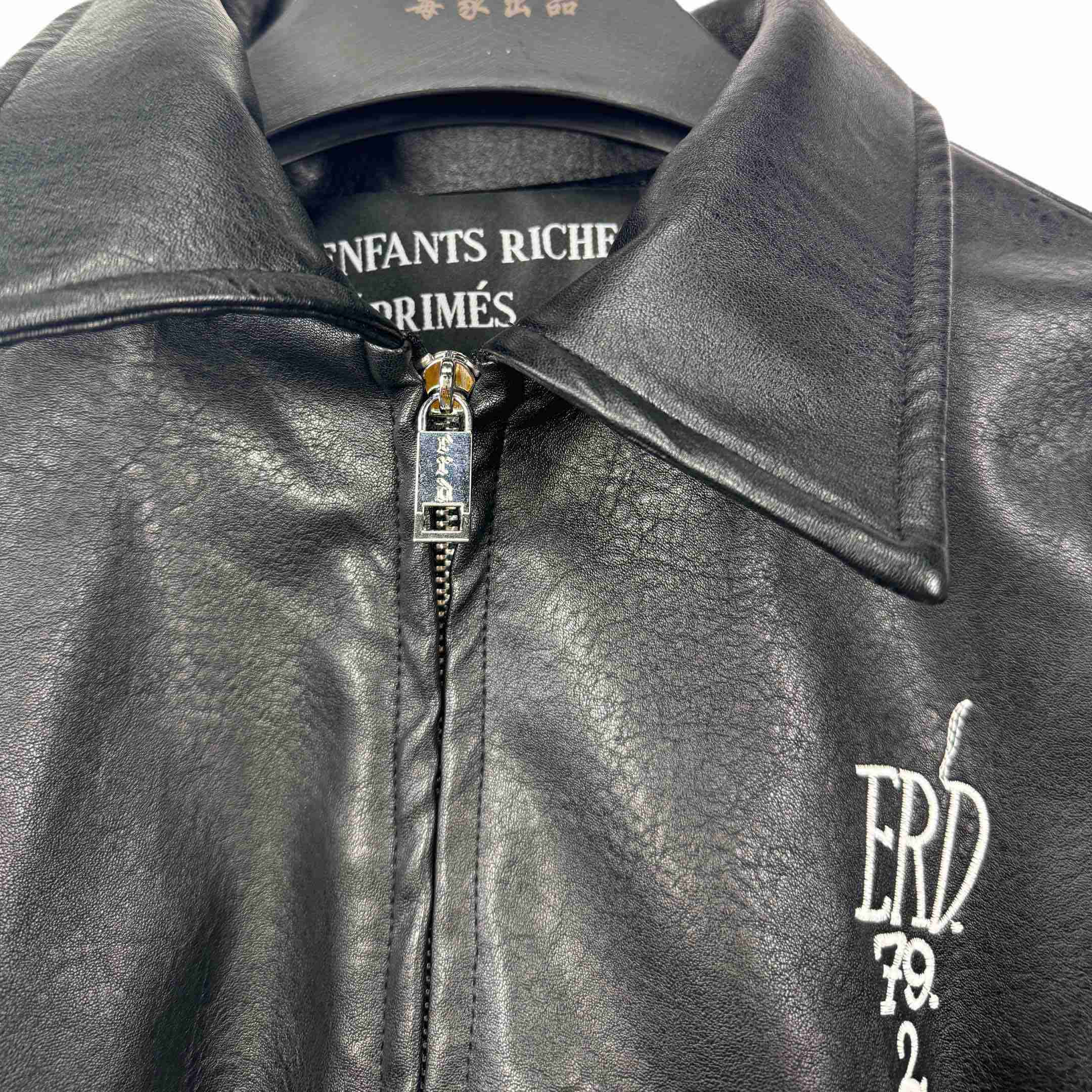 Enfants Riches Deprimes Black Mysterious Man Embroidered Leather Coat - EUR FASHION